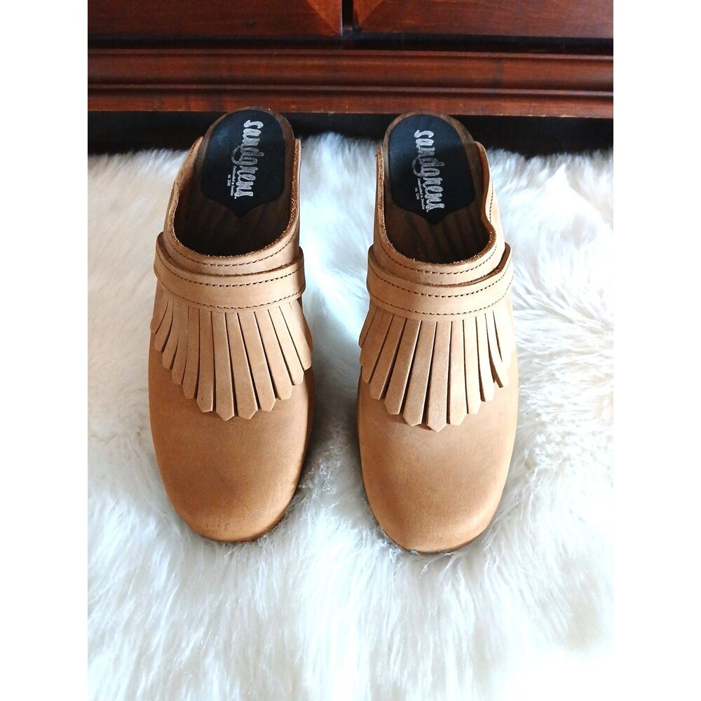 SANDGRENS Women's 9.5 Venice Clog w/Tassels Leather Brown Suede Made in Sweden